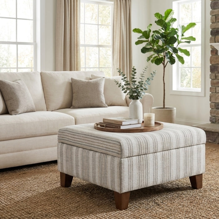 HomePop Harper Luxury Large Storage Ottoman - Gray Striped Pattern