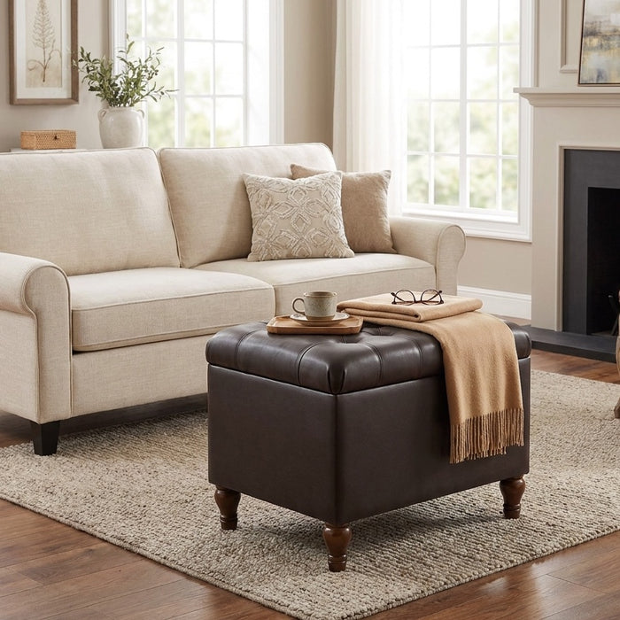 HomePop Medium Tufted Storage Ottoman - Brown Faux Leather