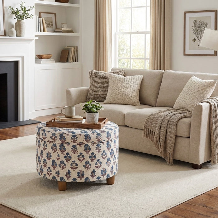 HomePopLargeRoundStorageOttoman-BlueFloralPattern