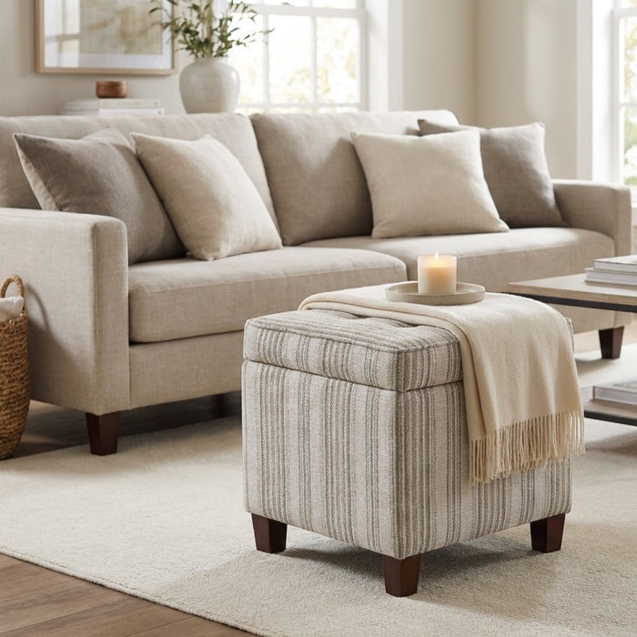 HomePop Square Tufted Storage Ottoman - Gray Striped Pattern