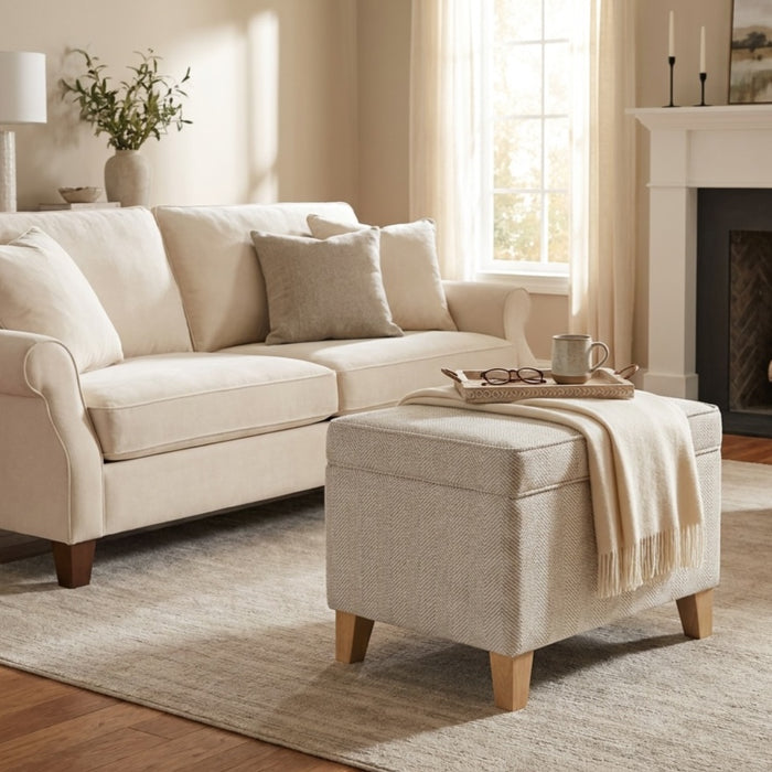 HomePop Medium Storage ottoman - Cream Chevron Woven