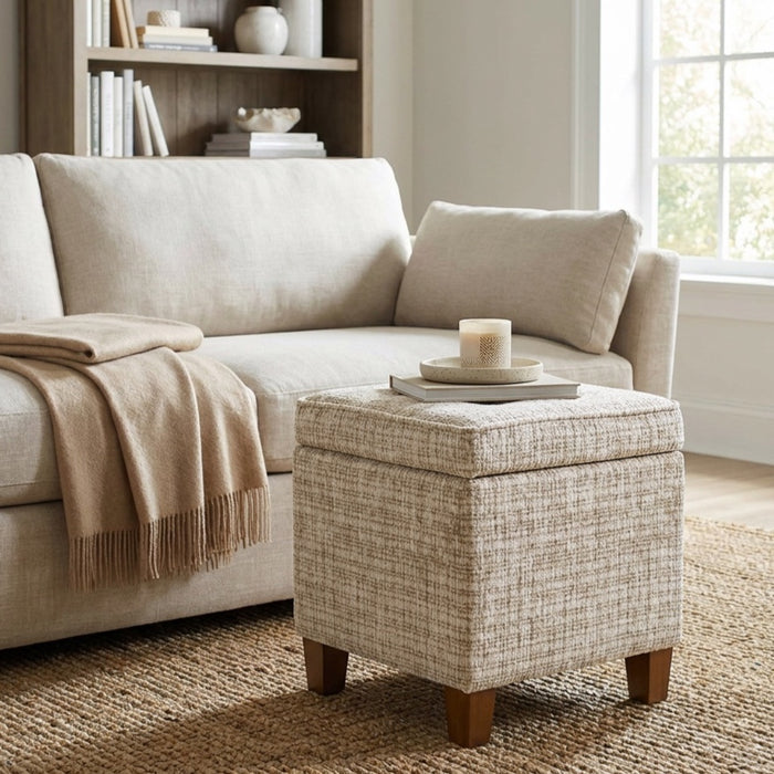 HomePop Square Tufted Storage Ottoman - Cream Textural Woven