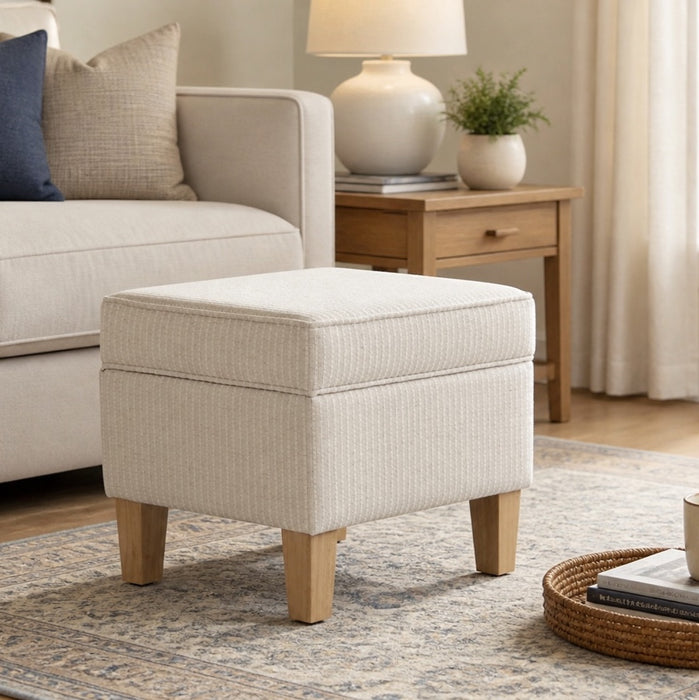 HomePop Medium Tufted Storage Ottoman - White Woven Stripe