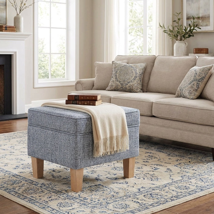 HomePop Medium Tufted Storage Ottoman - Blue Gray Woven Fabric