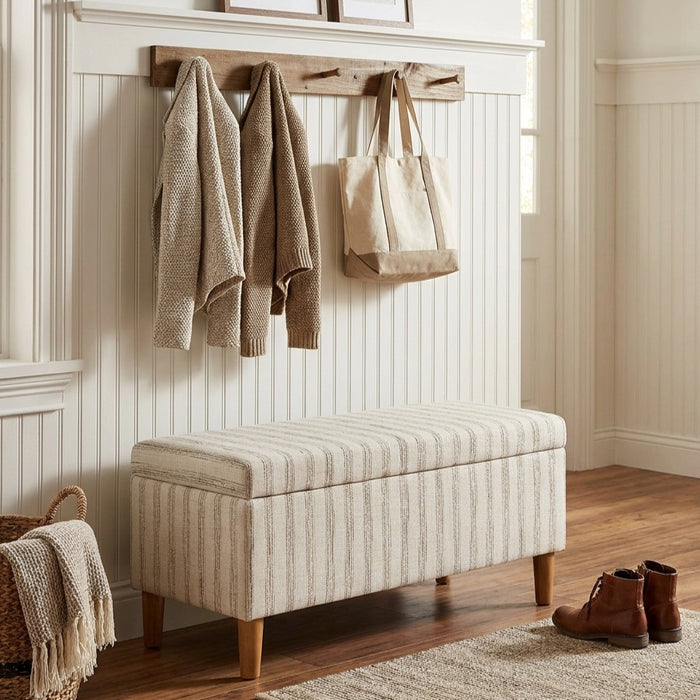 HomePop Malmo Bench - Gray and Cream Stripe