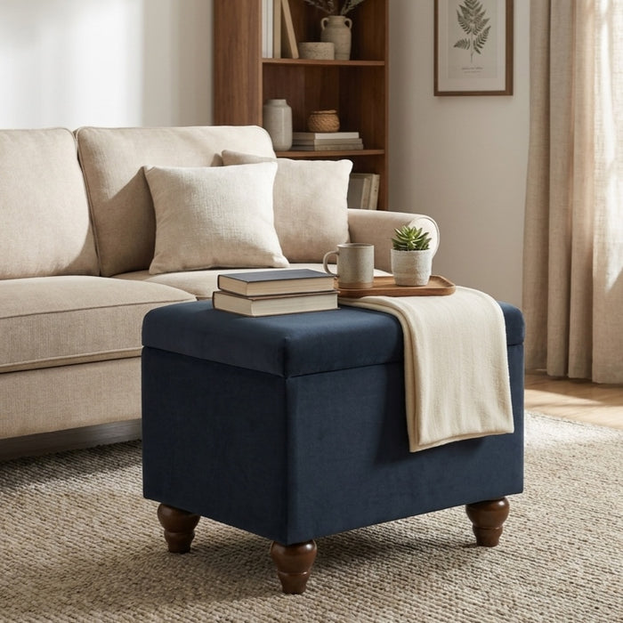 HomePop Medium Storage Ottoman - Blue Velvet