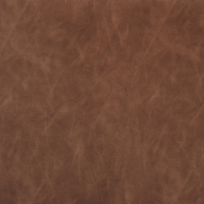 HomePop Round Storage Ottoman - Chestnut Brown Faux Leather