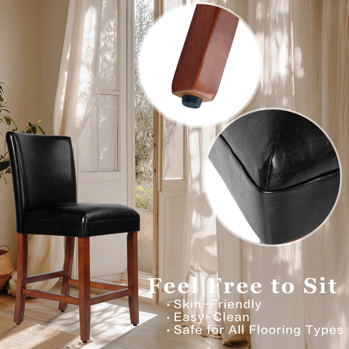 24" Barstool - Luxury Black Faux Leather