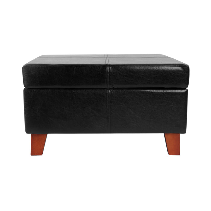 Luxury Large Faux Leather Storage Ottoman - Black