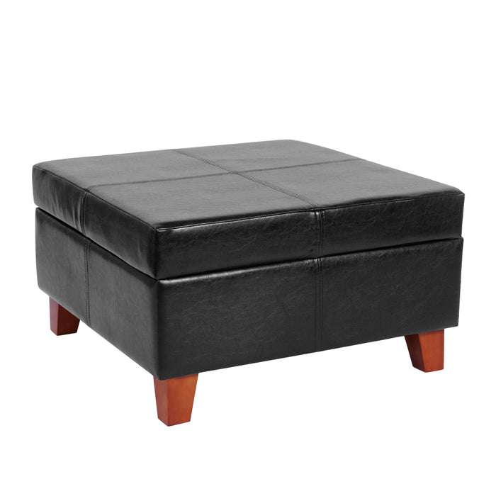 Luxury Large Faux Leather Storage Ottoman - Black