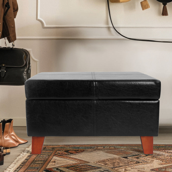 Luxury Large Faux Leather Storage Ottoman - Black