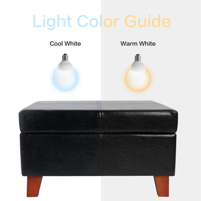 Luxury Large Faux Leather Storage Ottoman - Black