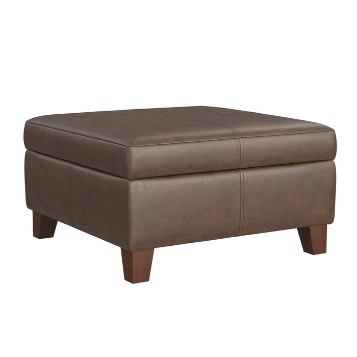 HomePop Luxury Large Faux Leather Storage Ottoman - Brown Faux Leather