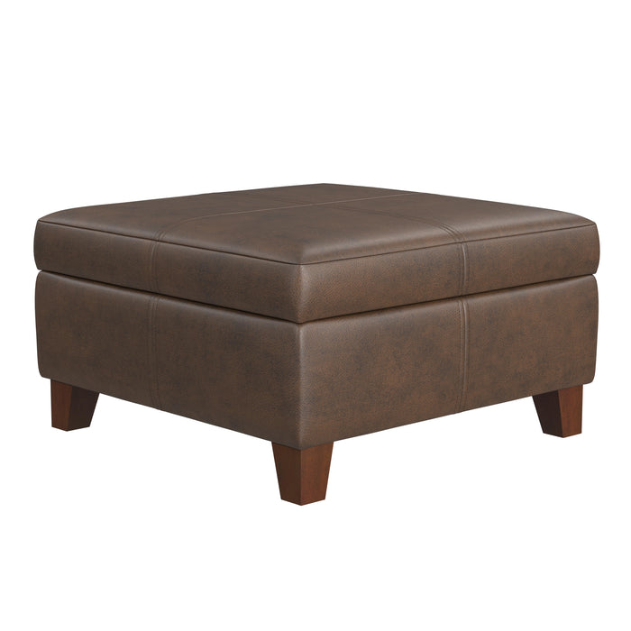 HomePop Luxury Large Faux Leather Storage Ottoman - Brown Faux Leather