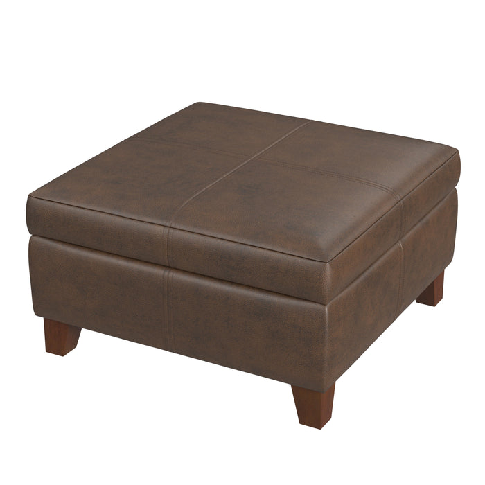 HomePop Luxury Large Faux Leather Storage Ottoman - Brown Faux Leather