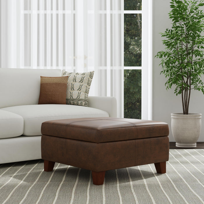 HomePop Luxury Large Faux Leather Storage Ottoman - Brown Faux Leather