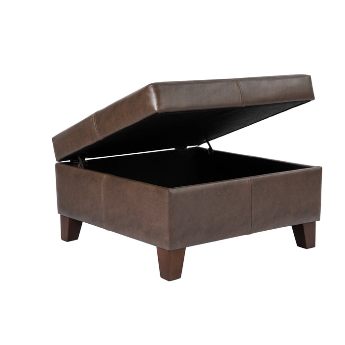 HomePop Luxury Large Faux Leather Storage Ottoman - Brown Faux Leather