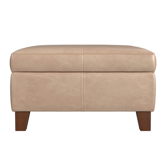 HomePop Luxury Large Faux Leather Storage Ottoman - Sand Faux Leather