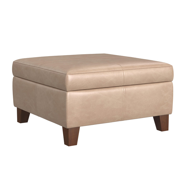 HomePop Luxury Large Faux Leather Storage Ottoman - Sand Faux Leather