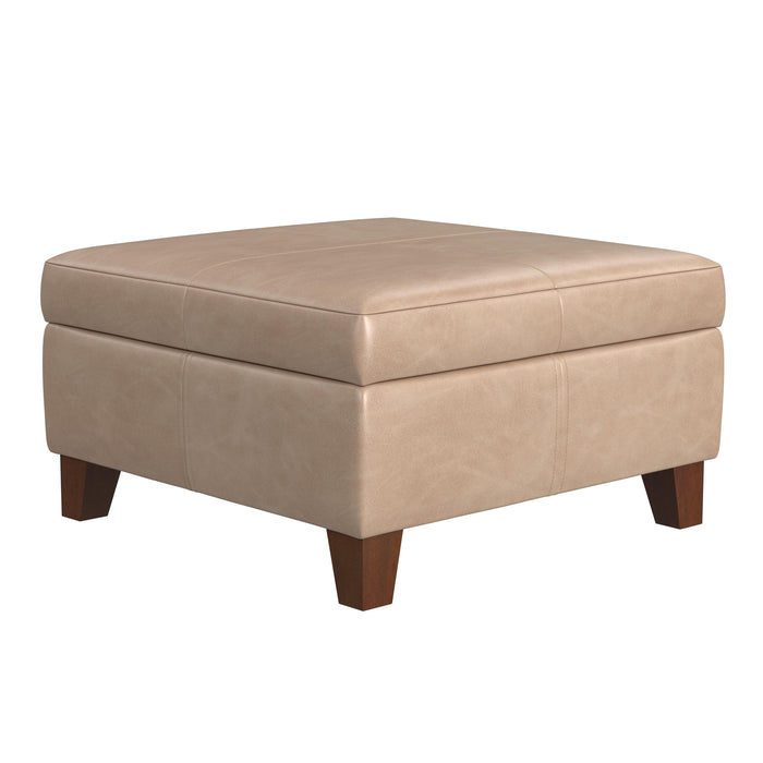 HomePop Luxury Large Faux Leather Storage Ottoman - Sand Faux Leather