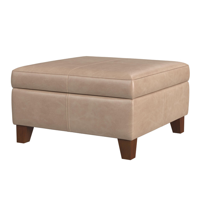 HomePop Luxury Large Faux Leather Storage Ottoman - Sand Faux Leather