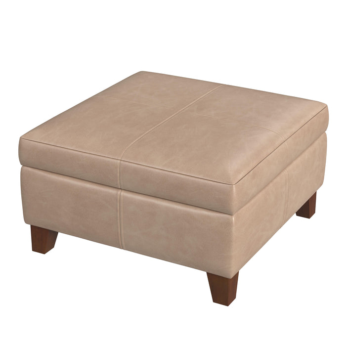 HomePop Luxury Large Faux Leather Storage Ottoman - Sand Faux Leather