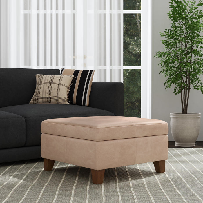 HomePop Luxury Large Faux Leather Storage Ottoman - Sand Faux Leather