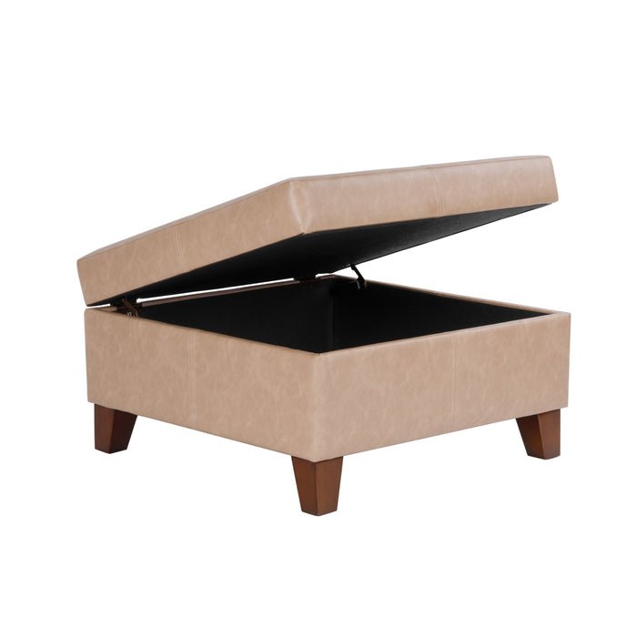 HomePop Luxury Large Faux Leather Storage Ottoman - Sand Faux Leather