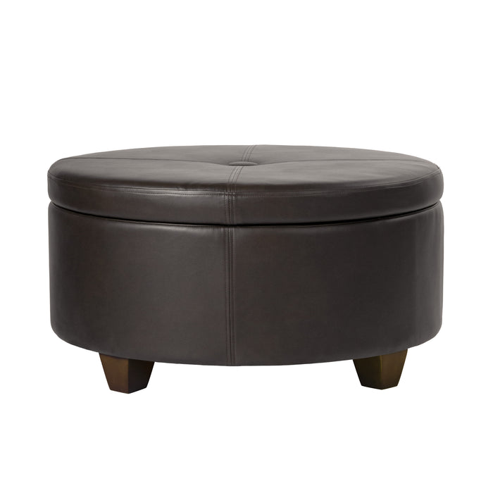 HomePo Large Round Button-top Storage Ottoman - Brown Faux Leather