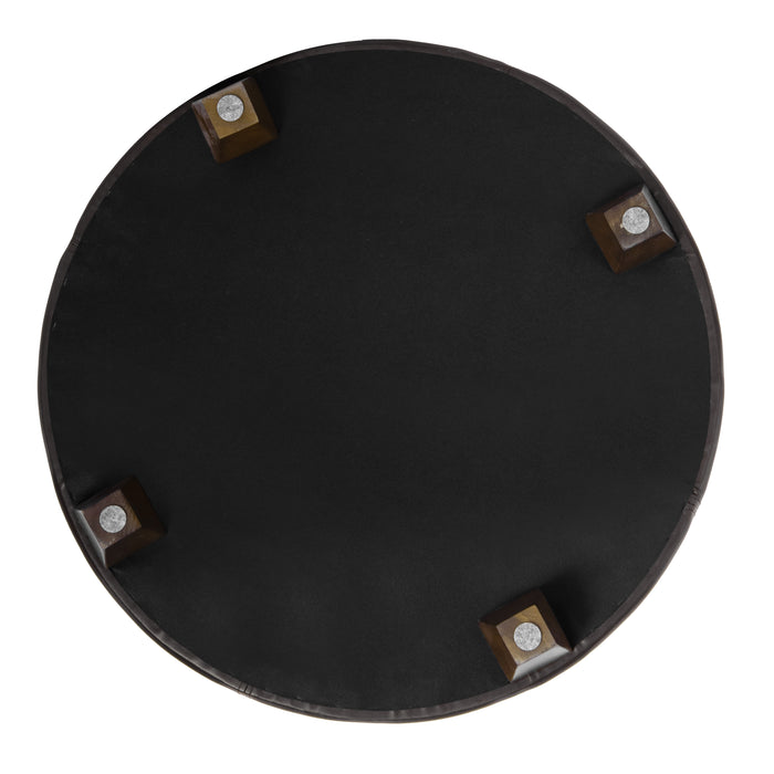 HomePo Large Round Button-top Storage Ottoman - Brown Faux Leather