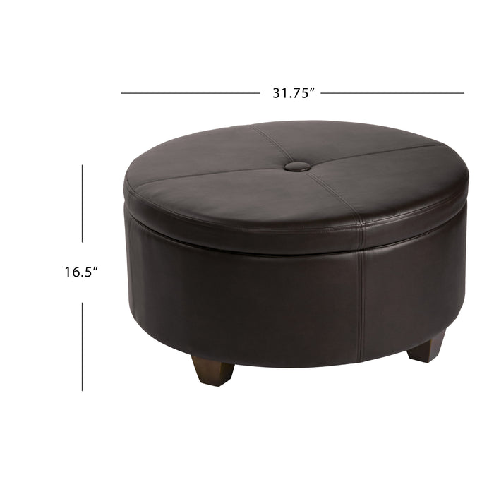 HomePo Large Round Button-top Storage Ottoman - Brown Faux Leather