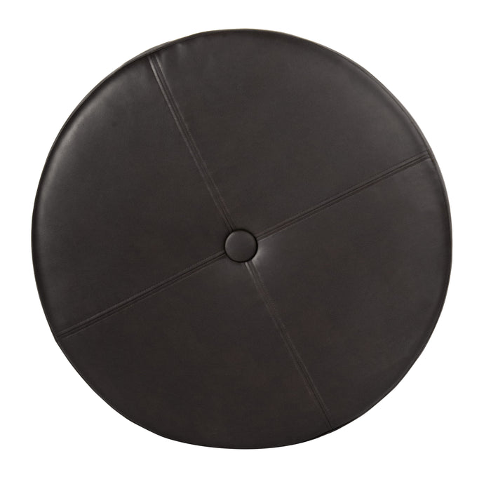 HomePo Large Round Button-top Storage Ottoman - Brown Faux Leather