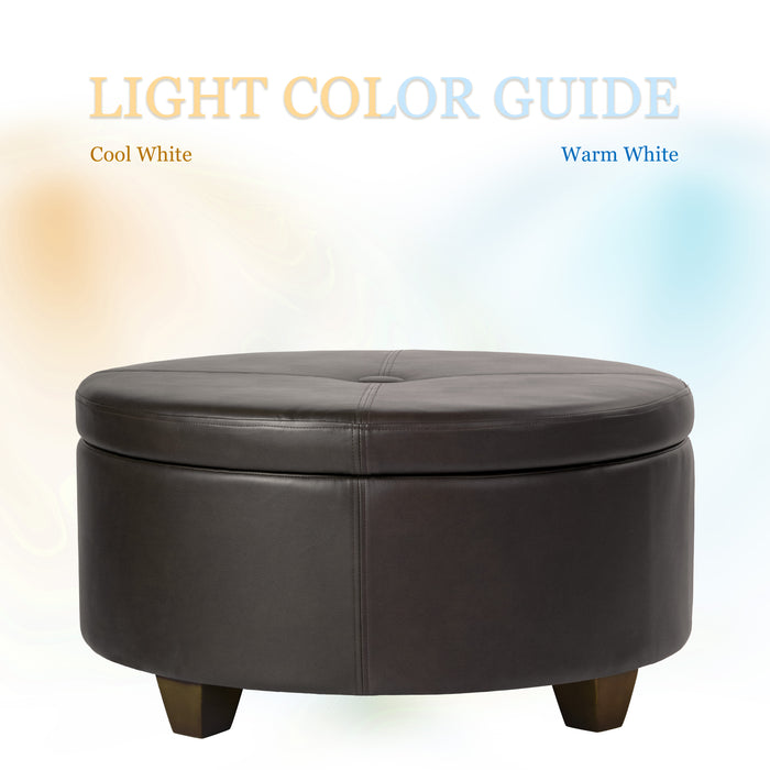 HomePo Large Round Button-top Storage Ottoman - Brown Faux Leather