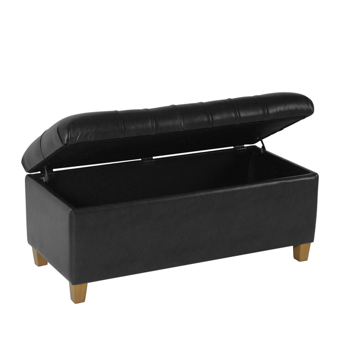 HomePop Ainsley Button Tufted Storage Bench-black faux leather