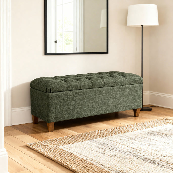 HomePop Tufted Large Storage Bench- Green Clover Fabric