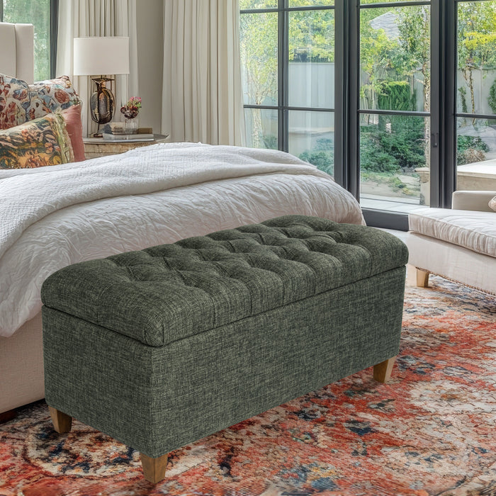HomePop Tufted Large Storage Bench- Green Clover Fabric