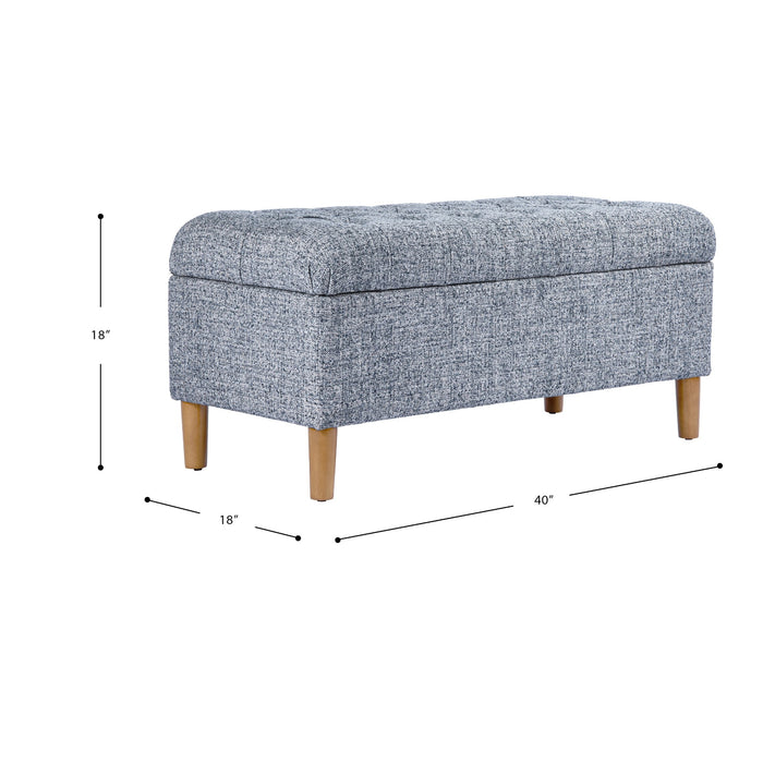 HomePop Button Tufted Storage Bench with Cone wood legs - Blue Gray Woven Fabric