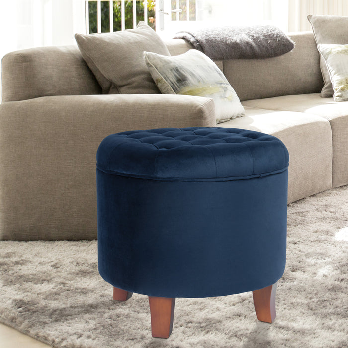 Storage Ottoman Blue Velvet Tufted Bench Velvet Tufted Round