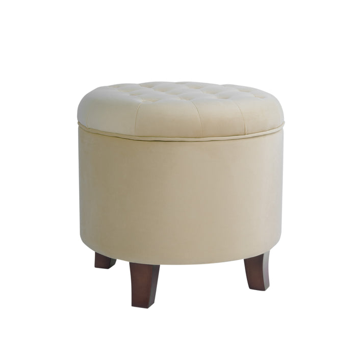 Velvet Tufted Round Ottoman with Storage - Cream