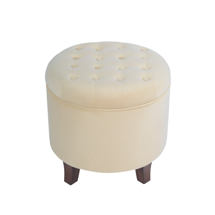 Velvet Tufted Round Ottoman with Storage - Cream