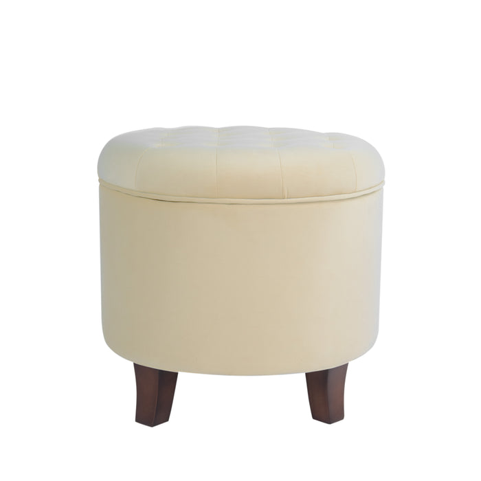 Velvet Tufted Round Ottoman with Storage - Cream