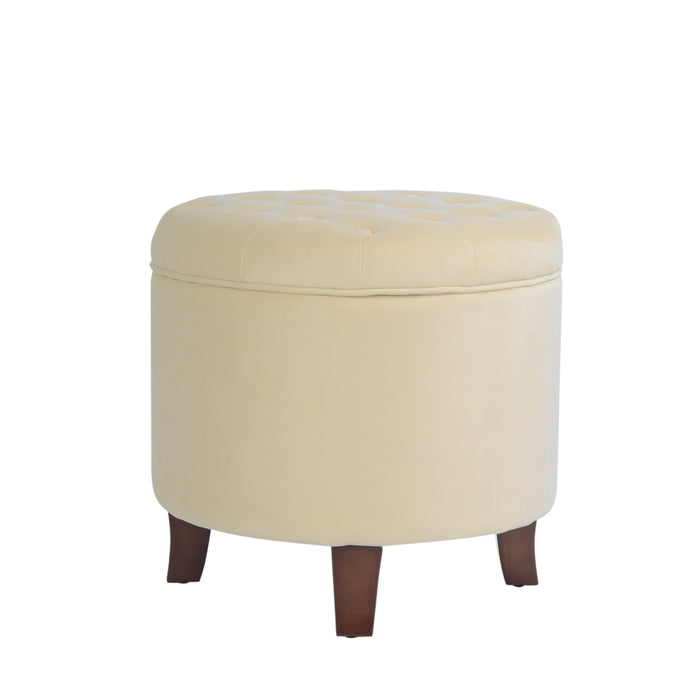 Velvet Tufted Round Ottoman with Storage - Cream