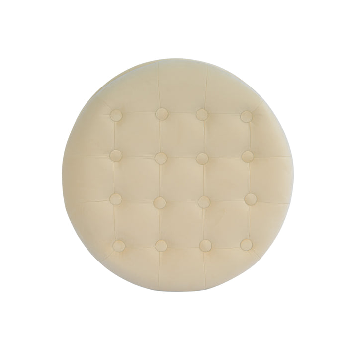 Velvet Tufted Round Ottoman with Storage - Cream