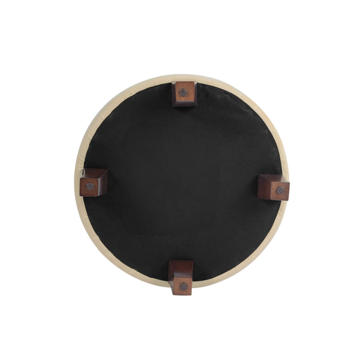 Velvet Tufted Round Ottoman with Storage - Cream