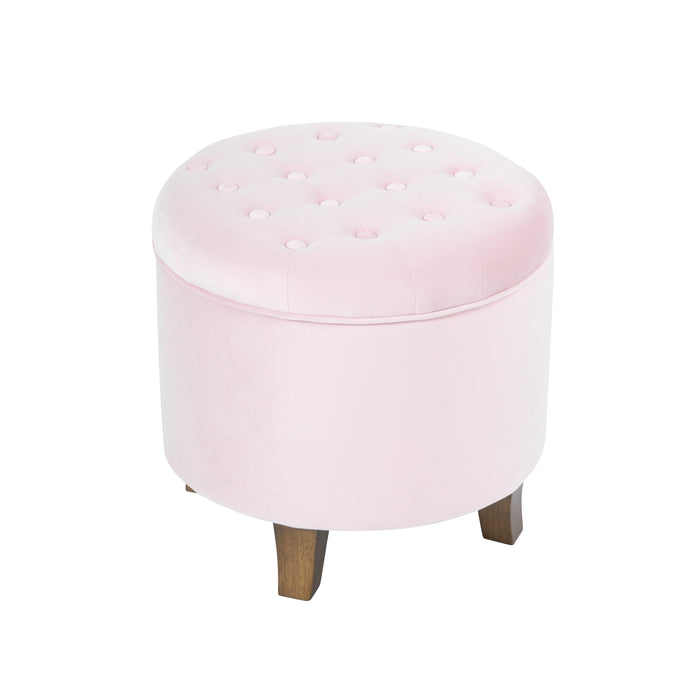 Velvet Tufted Round Storage Ottoman - Pink Blush