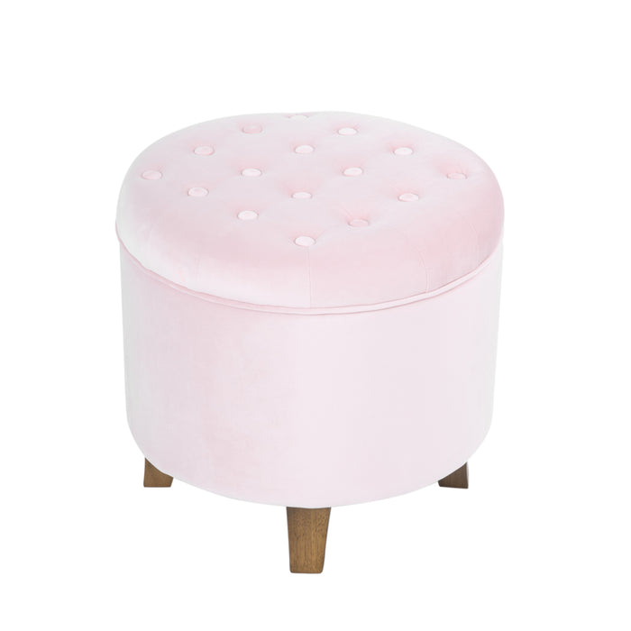 Velvet Tufted Round Storage Ottoman - Pink Blush