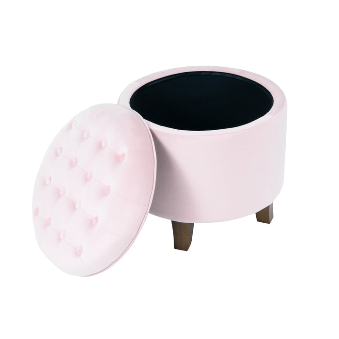 Velvet Tufted Round Storage Ottoman - Pink Blush
