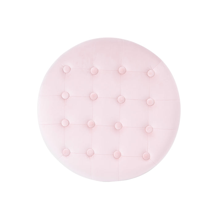 Velvet Tufted Round Storage Ottoman - Pink Blush