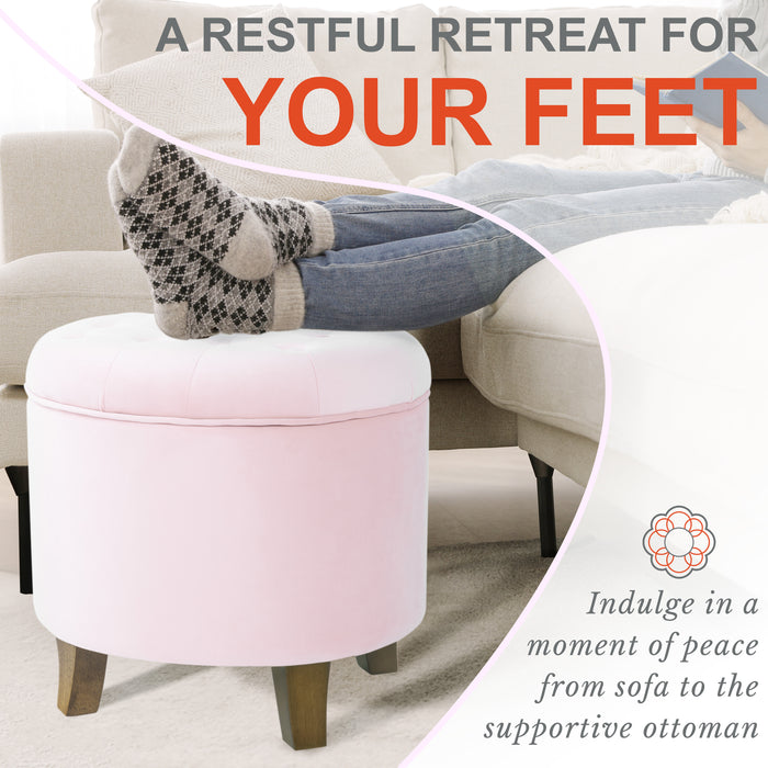 Velvet Tufted Round Storage Ottoman - Pink Blush