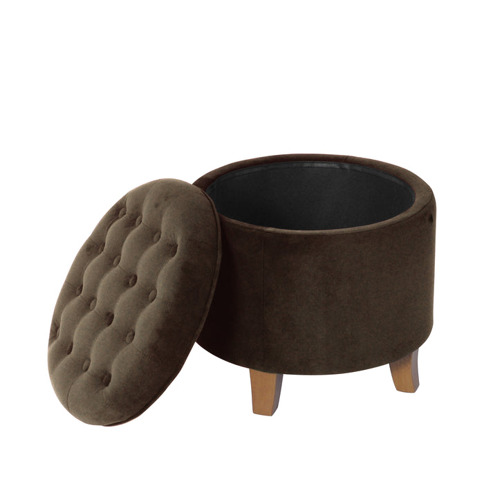 HomePop Round Storage Ottoman - Chocolate Brown Velvet